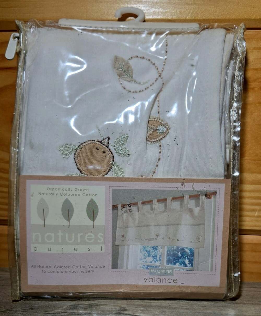 Natures Purest Organic Cotton Nursery Valance Hug Me Bear Embroidered Cream